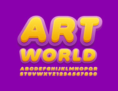 Modern Yazı Tipi ile parlak bir poster dünyası. Violet ve Sarı Alfabe Harfleri ve Sayıları