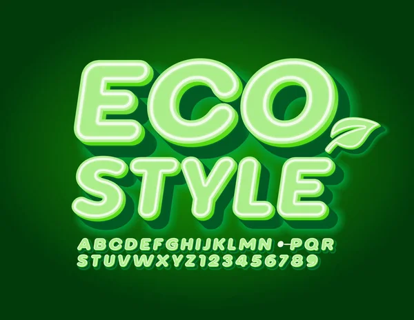 Vector Green Eco Style Γραμματοσειρά Σύγχρονα Γράμματα Και Αριθμοί Νέον — Διανυσματικό Αρχείο