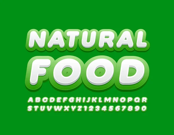 Vector Saludable Emblema Natural Food Green White Font Letras Números — Vector de stock
