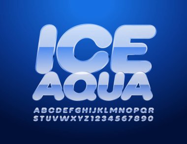 Soğuk Alfabe Harfleri ve Rakamlarıyla Buz Aqua işareti. Yaratıcı modern Yazıtipi