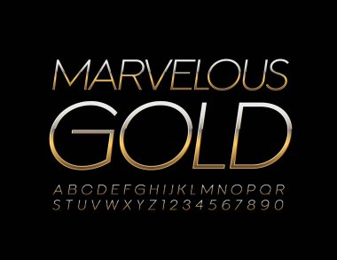 Vektör Muhteşem Altın Yazı Tipi. Chic Slim Alfabe Harfleri ve Sayıları 
