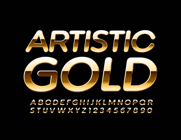 Vector Artistic Golden Font Premium Alphabet Letters Numbers — Stock Vector
