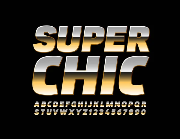 Vector Super Chic Alfabetet Bokstäver Och Siffror Metallic Golden Font — Stock vektor