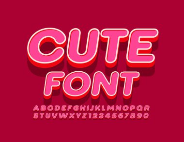 Vektör Şirin Yazı Tipi. Üç boyutlu Retro Alfabe. Pembe Moda Harfleri ve Sayıları Ayarlandı