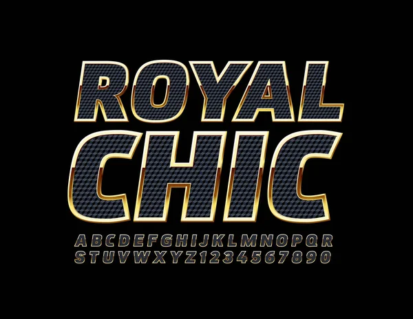 Vector Royal Chic Alfabeto Letras Números Fuente Texturizada Negra Dorada — Vector de stock