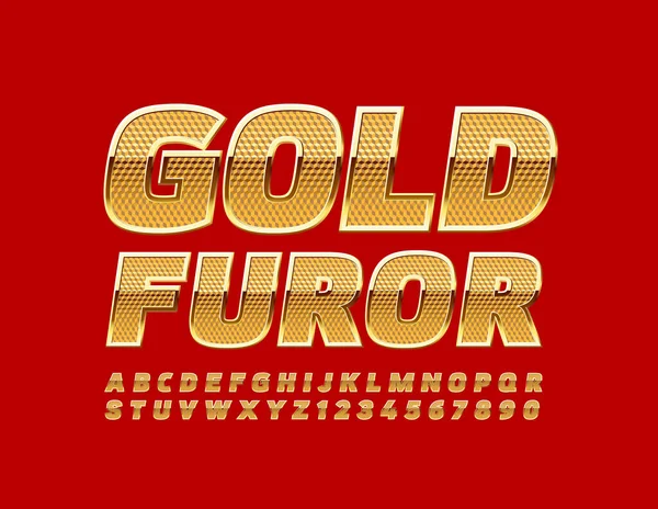 Vector Modern Emblem Gold Furor Textured Luxury Font Elite Alphabet — Stock Vector