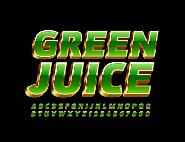 Emblema Vettoriale Moderno Green Juice Con Gold Font Lettere Numeri — Vettoriale Stock