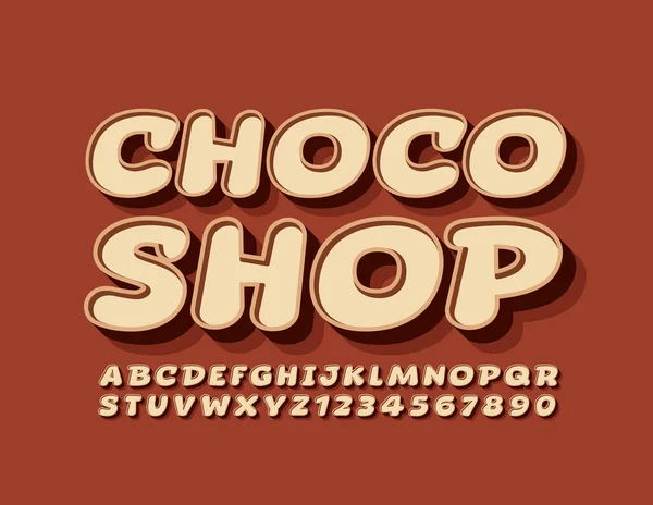 Вектор Смачний Знак Choco Shop Коричневий Шрифт Комічний Стиль Модний — стоковий вектор