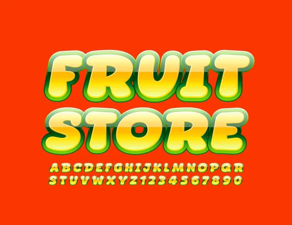 Vector Hochglanzschild Fruit Store Mit Dekorativer Schrift Glänzende Buchstaben Und — Stockvektor