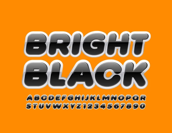 Vektor Bright Black White Buchstaben Und Zahlen Des Alphabets Hochglanz — Stockvektor