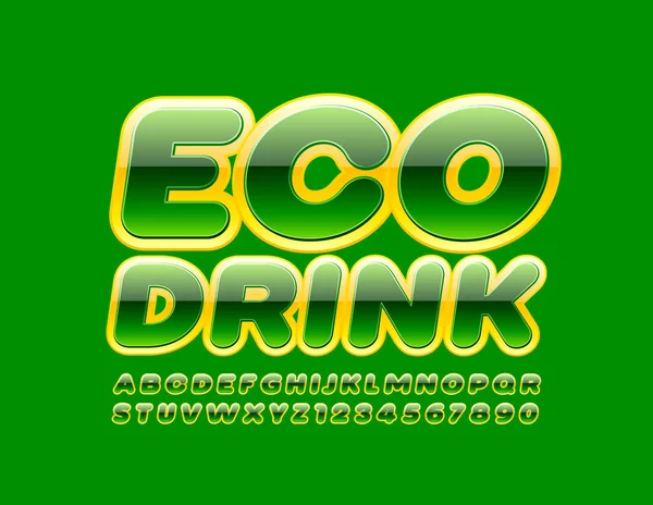 Vecteur Logo Lumineux Eco Drink Police Brillante Mignonne Lettres Chiffres — Image vectorielle