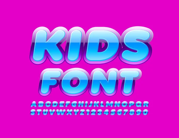 Vector Bright Glossy Kids Font Modern Blue Violet Alphabet Letters — Stock Vector