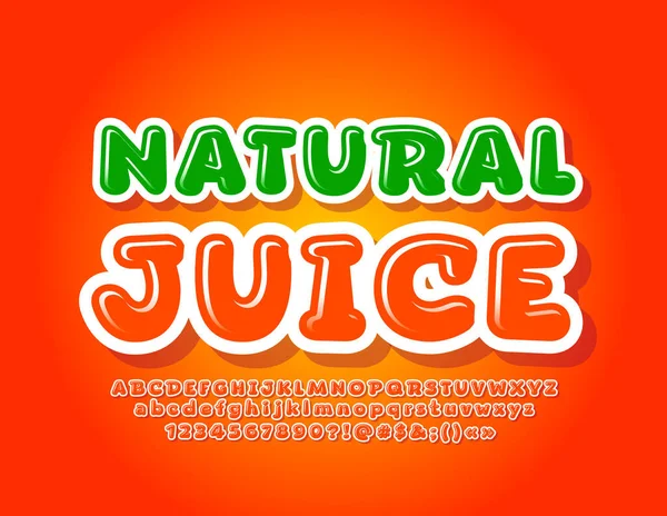 Vektor Színes Logó Natural Juice Fényes Ábécé Betűk Számok Orange — Stock Vector