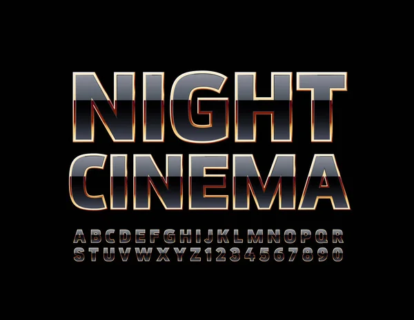 Affiche Vectorielle Luxe Night Cinema Police Brillante Noire Dorée Lettres — Image vectorielle