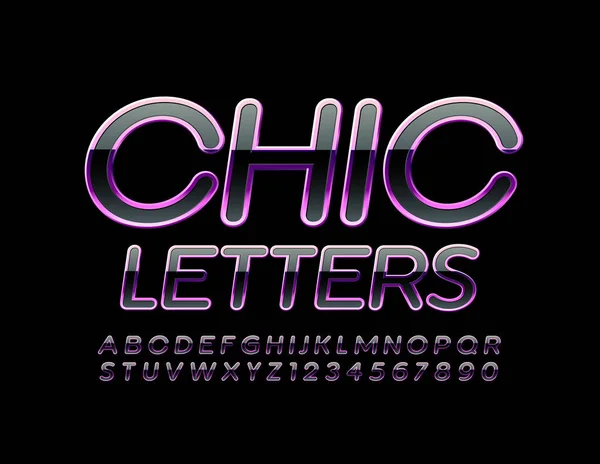 Letras Números Alfabeto Vector Chic Fonte Preto Rosa Brilhante — Vetor de Stock