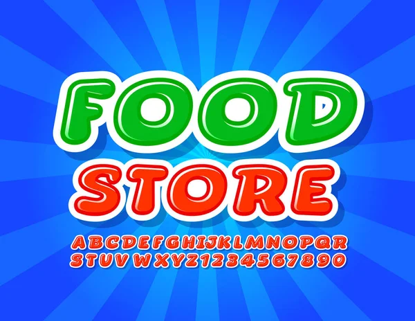 Emblema Negocio Vectorial Food Store Con Bright Creative Font Letras — Archivo Imágenes Vectoriales