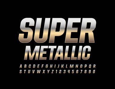 Vektör Süper Metalik Alfabe Harfleri ve Sayıları. Krom Alfabe Harfleri ve Sayıları