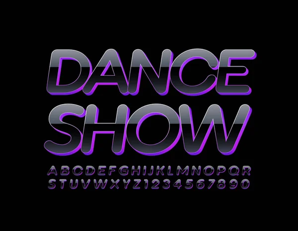 Dépliant Créatif Vectoriel Dance Show Police Noir Violet Alphabet Brillant — Image vectorielle