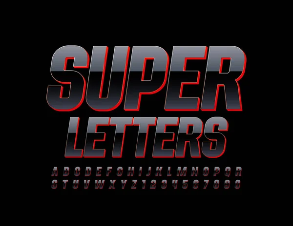 Vector Super Letras Números Alfabeto Con Estilo Fuente Negra Roja — Vector de stock