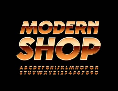 Parlak Altın Fontlu Modern Market logosu. Premium Alfabe Harfleri ve Sayıları