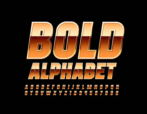 Vector Bold Gold Font Chic Uppercase Alphabet Conjunto Letras Números — Archivo Imágenes Vectoriales