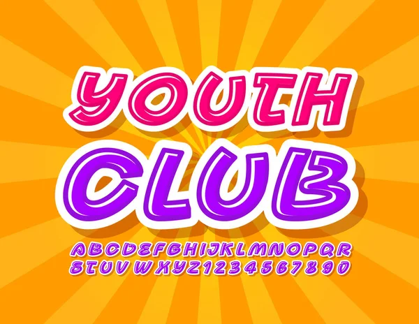Manifesto Luminoso Vettoriale Youth Club Con Carattere Scritto Mano Lettere — Vettoriale Stock