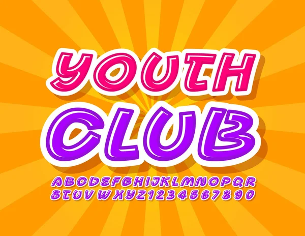 Vector Bright Poster Youth Club Handwritten Font Moderní Písmena Čísla — Stockový vektor