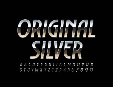 Orijinal Gümüş Harfler ve Sayılar. Zarif Parlak Yazı Tipi. Parlak Metalik Alfabe 