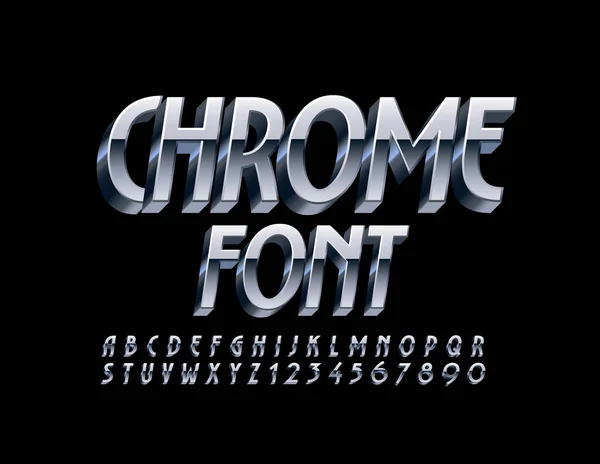 Vector Chrome Font Metal Font Silver Reflective Alphabet Letters Numbers — Stock Vector