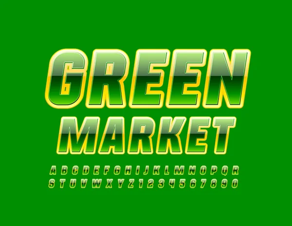 Vector Nowoczesny Baner Green Market Jasną Czcionką Litery Liczby Alfabetu — Wektor stockowy
