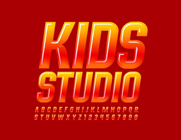 Wektorowy Plakat Kreatywny Kids Studio Glossy Gradient Font Czerwone Żółte — Wektor stockowy