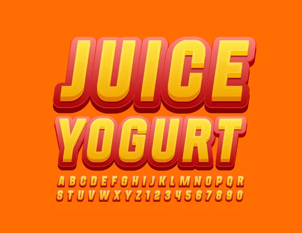 Vector Savoureux Emblème Yogourt Jus Avec Police Rouge Jaune Lettres — Image vectorielle