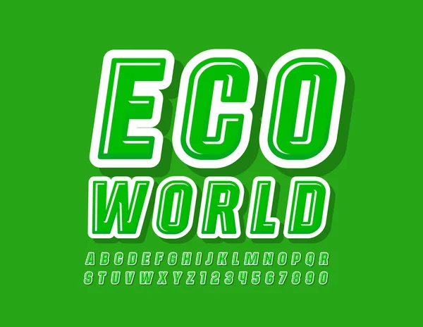 Vector Green Banner Eco World Modern Glossy Font Trendy Alphabet — Stock Vector
