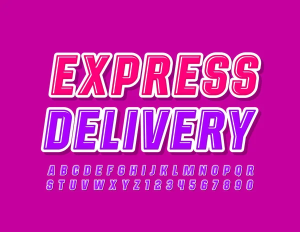 Logotipo Negocio Vectorial Express Delivery Con Fuente Brillante Violeta Brillante — Archivo Imágenes Vectoriales