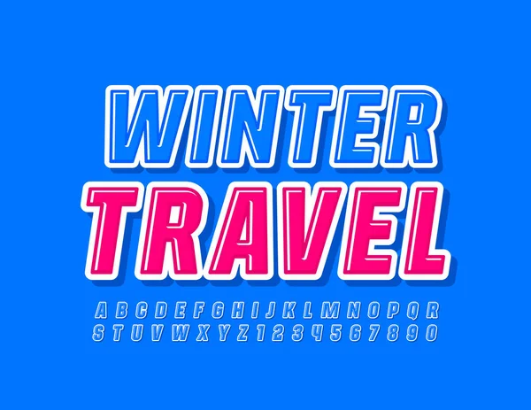 Vector Holiday Poster Zimní Cestování Modrým Moderním Písmem Lesklá Písmena — Stockový vektor