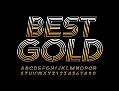 Vektör En İyi Altın Alfabe seti. Yaratıcı Elit Yazıtipi. Soyut labirent Harfler ve Sayılar