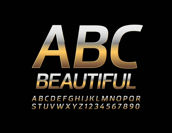 Vector Hermosas Letras Números Del Alfabeto Del Oro Elegante Fuente — Vector de stock