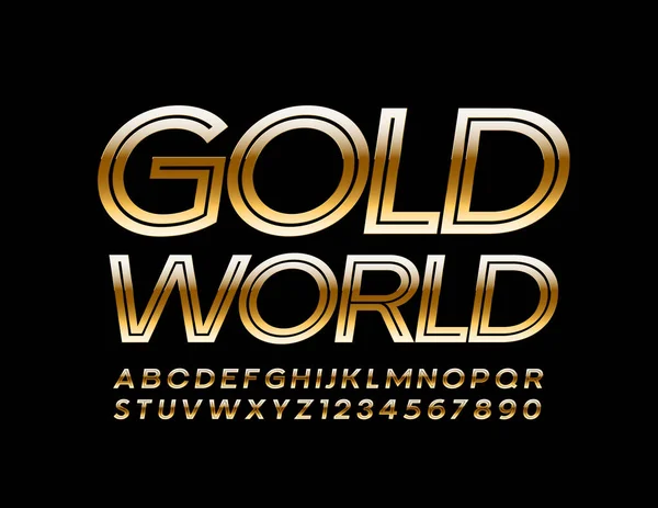 Vector Prémio Emblema Gold World Com Criativo Chique Font Letras —  Vetores de Stock
