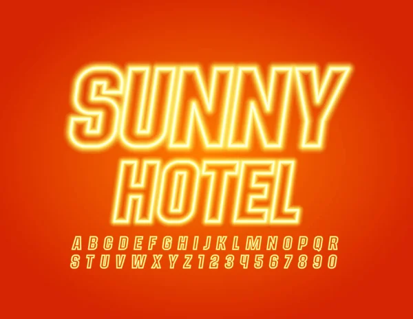 Vektor Kreatív Jel Sunny Hotel Yellow Neon Font Ragyogó Led — Stock Vector