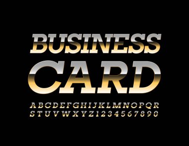 Vector premium şablonu Altın Alfabe Harfleri ve Sayıları ile Business Card. Elit Parlak Yazıtipi 