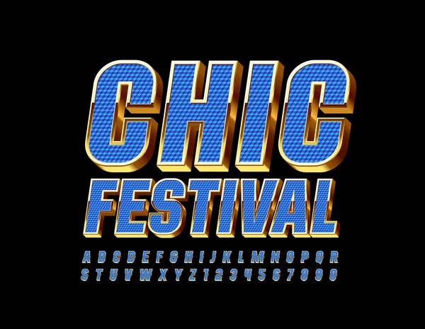 Vector Cartel Lujo Chic Festival Texturizado Fuente Azul Oro Letras — Archivo Imágenes Vectoriales