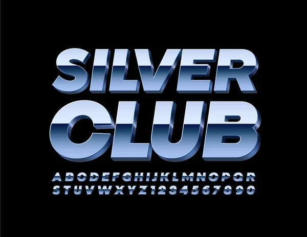 Logo Vector Premium Silver Club Con Fuente Metálica Letras Números — Vector de stock