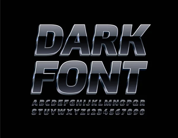 Vector Dark Black ve Silver Font. Alfabe Harfleri ve Sayıları Tarz Et
