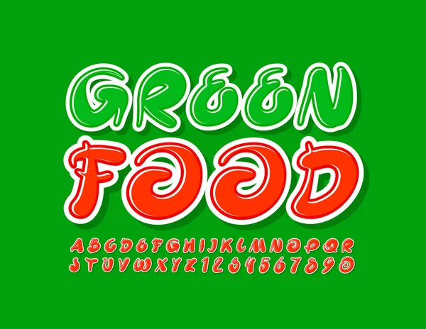 Banner Creativo Vectorial Green Food Fuente Artística Verde Letras Números — Archivo Imágenes Vectoriales