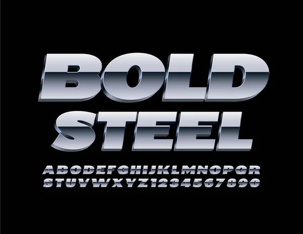 Vector Bold Steel Font Letras Números Del Alfabeto Metálico — Archivo Imágenes Vectoriales