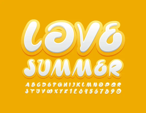 Vector Sunny Poter Love Summer Handwritten Yellow White Font Мистецькі — стоковий вектор