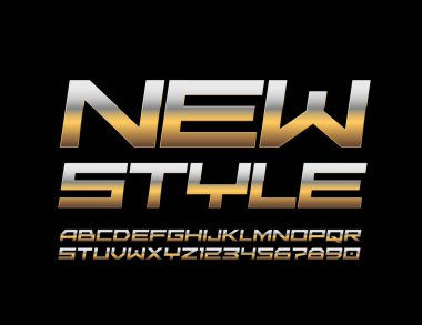 Vektör şıklığı Yeni Biçim. Son moda elit yazı tipi. Yaratıcı Altın Alfabe Harfleri ve Sayıları