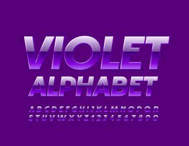 Vektör Violet Alfabe Harfleri ve Sayıları. Parlak Modern Yazıtipi