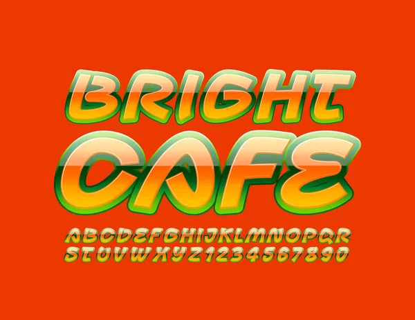 Vector Kreatív Jel Bright Cafe Narancssárga Zöld Betűtípussal Fényes Ábécé — Stock Vector