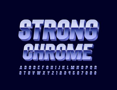 Vektör 3D Güçlü Krom Yazı Tipi. Metalik Alfabe Harfleri ve Sayıları